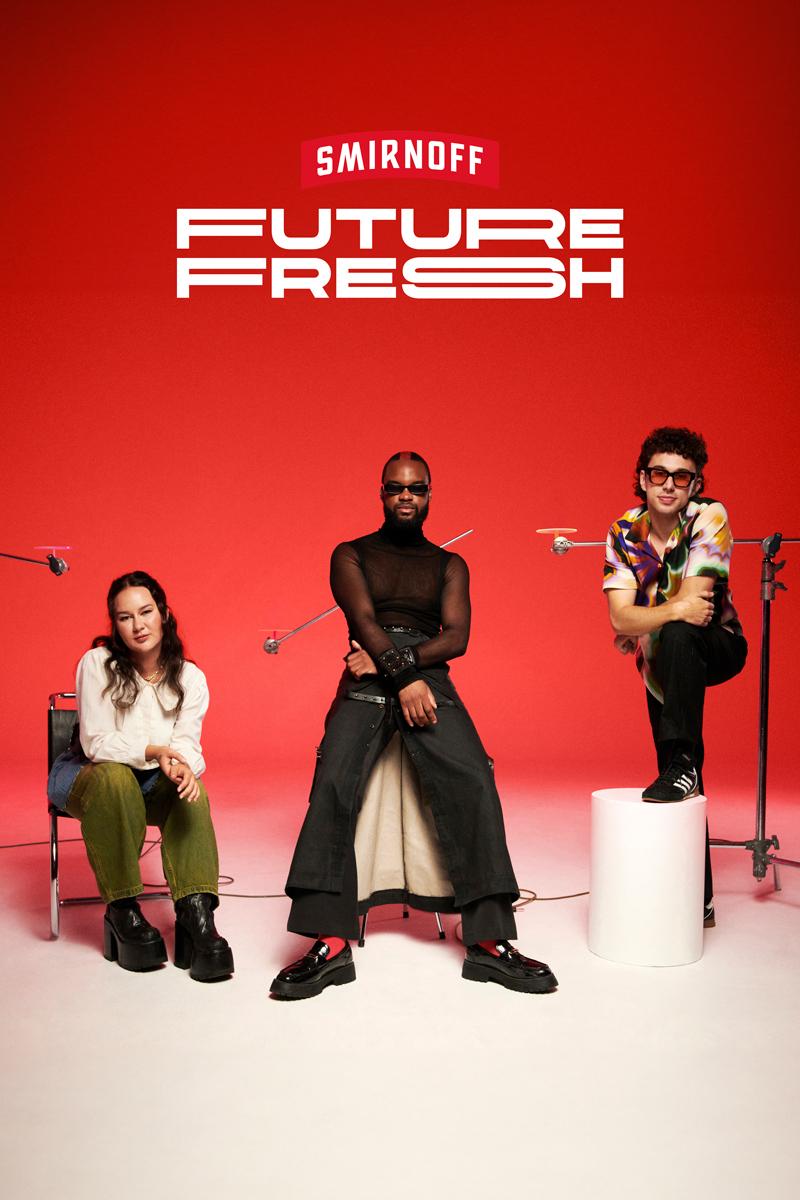 Genesis Owusu, Mallrat, and Young Franco with caption 'Smirnoff Future Fresh'